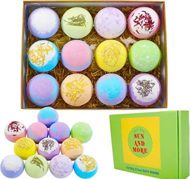 Sun And More Bath Bombs Gift Set 12 -Natural Fragrance Bath Bombs Bubble- Skincare -Skin Rejuvenation Fizzy Bathbombs-Perfect Gifts for Mothers Day-Birthday-Valentines Day