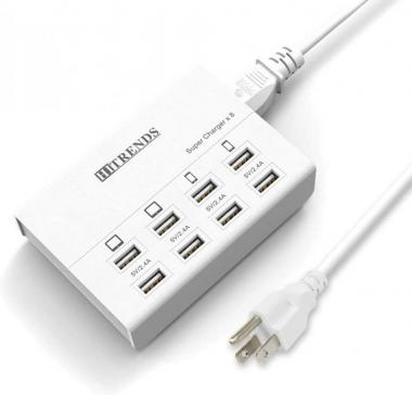 USB Charger, HITRENDS 8 Ports Charging Station 60W/12A Multi Port USB Charging Hub for Multiple Devices (5ft Cord, White)