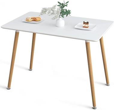 Small White Dining Table Modern Kitchen Table Mid Century Dining Room Table 44" X 28" for Small Sapce 4-6 Person