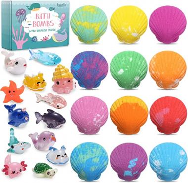 Bath Bombs for Kids with Toys Inside for Girls Boys - 12Pack Handmade Kids Bubble Bath Fizzies Bomb with Surprise Sea Animals, Gentle and Kids Safe, Moisturize Dry Skin, Gifts idea for Kids Birthday