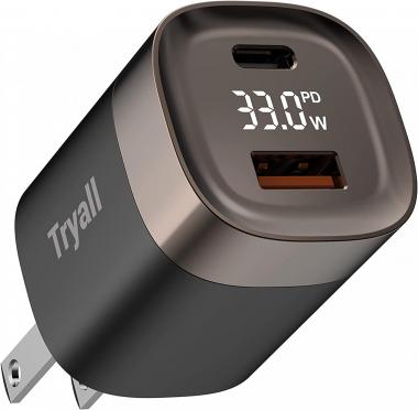 USB C Wall Charger for iPhone 14, Tryall 30W GaN Type C Charger with Wattage Display Fast Charging iPhone 14/14 Pro/14 Pro Max/13 Pro/13 Pro Max, Galaxy, iPad, 33W for Samsung only