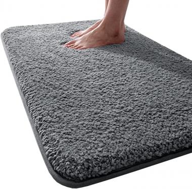 Bath Mats for Bathroom-Anti Slip Absorbent Bathroom Mats Extra Soft Microfiber Bath Mats -Washable Fluffy Plush Shaggy Gray Bathroom Rugs and Mats for Shower, Tub, Sink,16''X24'',Dark Grey