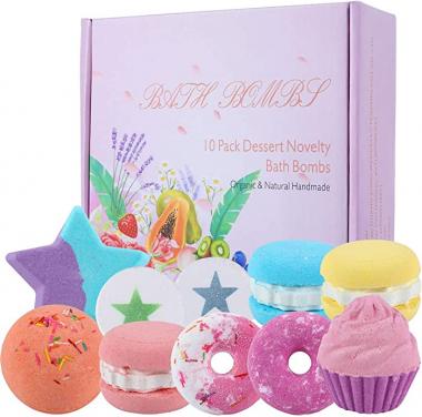 TQVAI Bath Bombs Gift Set for Women, 10 Pack Cute Bath Bomb, All Natural Organic Bubble Bombs Hand Made Fizzies, Shea & Coco Butter Dry Skin Moisturize, Idea for Birthday, Mom, Wife, Girlfriend