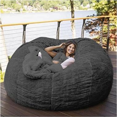 Giant Fur Bean Bag Chair for Adult Living Room Furniture Big Round Soft Fluffy Faux Fur BeanBag Lazy Sofa Bed Cover(it was only a Cover, not a Full Bean Bag)Faux Fur BeanBag Lazy Sofa Bed Cover Giant