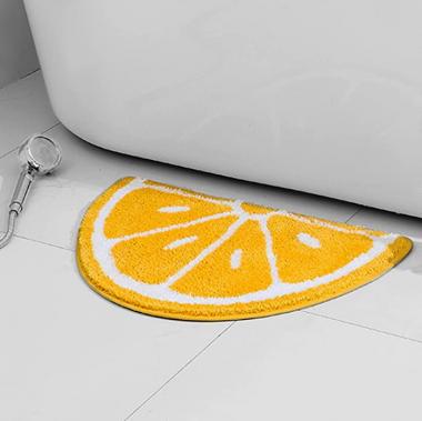 HAPLOVE Half Round Microfiber Soft Lemon Shape Bathroom Rugs Non Slip Shag Bath Mat Rug for Kitchen Bedroom Rubber Shower for Floor Living Room Mats Water Absorbent Washable (40cmx60cm, Lemon)