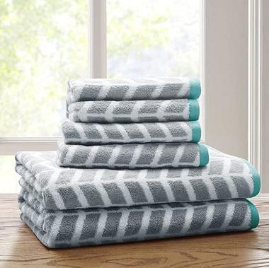 Intelligent Design Nadia 100% Cotton Luxurious Bath Towel Set, Jacquard Chevron Design Highly Absorbent, Quick Dry, Hotel & Spa Quality for Bathroom, Multi-Sizes, Multi-Sizes, Seafoam 6 Piece