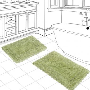 100% Cotton Reversible Bath Rug Rectangle Sage 2 pc Set Includes 1(17"x24")+1(21"x34") with Loop and Tufted Design with Crochet Edges 2200 GSM Direct from Manufacturer Quick-Dry Bath Mat