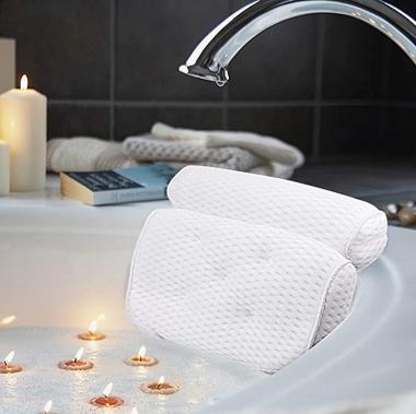 AmazeFan Bath Pillow, Bathtub Spa Pillow with 4D Air Mesh Technology and 7 Suction Cups, Helps Support Head, Back, Shoulder and Neck, Fits All Bathtub, Hot Tub and Home Spa