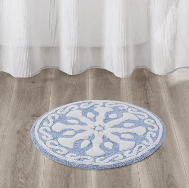 Madison Park Casablanca 100% Cotton Tufted Bathroom Rugs Luxurious Plush Medallion Floral Pattern Bath Mat Absorbent, Quick Dry, Spa Design Shower Room Décor, Round 25" R, Blue