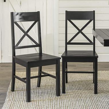 Walker Edison Modern Farmhouse Wood X-Back Armless Dining Chairs Kitchen, Set of 2, Black