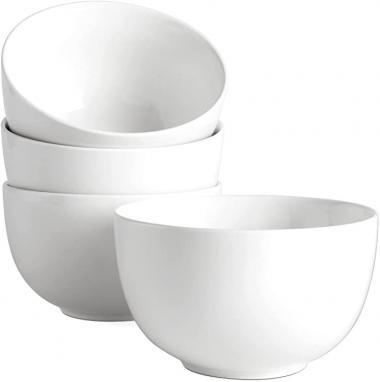 DOWAN Deep Soup Bowls, 30 Ounces White Cereal Bowl for Oatmeal, Ceramic Ramen Bowls for Noodle, Porcelain Bowls Set 4 for Kitchen, Rice Bowls