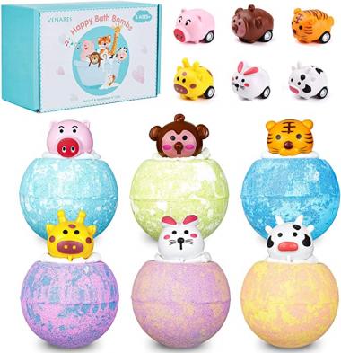 Kids Bath Bombs, Venares 6 x 120G Children Bath Bombs for Girls / Boys, Handmade Organic Natural Fizzy Bath Bombs for Kids with Toys Inside