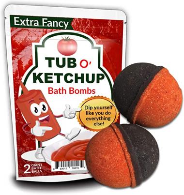 Tub O Ketchup Bath Bombs - Funny Ketchup Colored Bath Balls for Men - XL Black Cherry Bath Fizzers, Handcrafted, Made in America, 2 Count