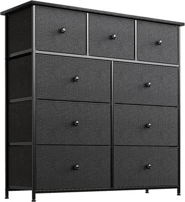 REAHOME 9 Drawer Dresser for Bedroom Chest of Drawers Closets Large Capacity Organizer Tower Steel Frame Wooden Top Living Room Entryway Office (Black Grey)YLZ9B6