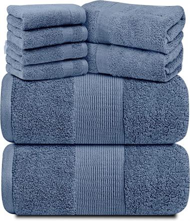 Resort Collection Soft Bath Towel Set | Luxury Hotel Plush & Absorbent Cotton | 2 Bath Towels, 2 Hand Towels and 4 Washcloths [8 Piece, Blue]