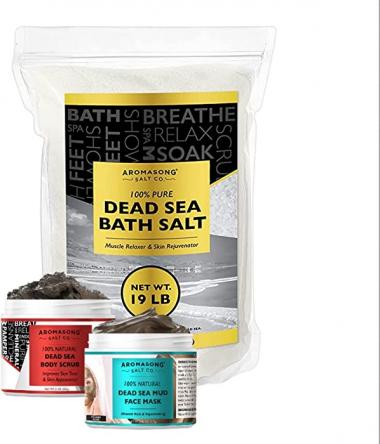 Dead Sea Bath Salt 19 LB Fine Grain in Bulk Resealable Bag with 100% Pure Dead Sea Mud Mask - 5 Minute Mask with Dead Sea Body Scrub for Face and Body Skincare