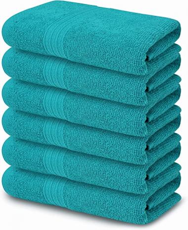 Cotton Bath Towel, Teal Blue 24x48 Pack of 6 Towels, Quick Dry, Highly Absorbent, Soft Feel Towels, Gym, Spa, Bathroom, Shower, Pool, Luxury Soft Towels 500 GSM