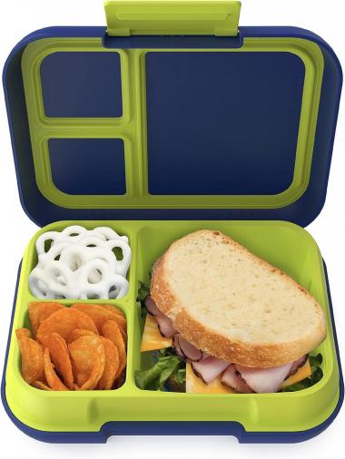 Bentgo® Pop - Bento-Style Lunch Box for Kids 8+ and Teens - Holds 5 Cups of Food with Removable Divider for 3-4 Compartments - Leak-Proof, Microwave/Dishwasher Safe, BPA-Free (Navy Blue/Chartreuse)