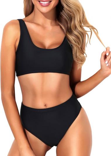 Tempt Me Women Two Piece Scoop Neck Bikini Crop Top Swimsuit Sporty High Waisted Bathing Suit