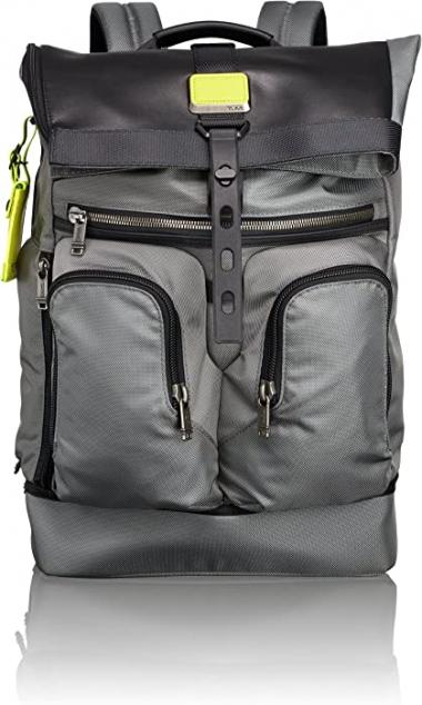 Tumi Men's Alpha Bravo London Roll-Top Backpack, Grey/Citron Pop, One Size