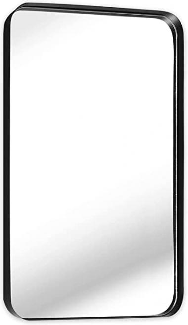 ZENMAG Black Bathroom Mirror, 30" x 20" Wall Mounted Rounded Rectangle Wall Mirror, Rustproof Metal Frame Wall Mirror, Suitable for Bathroom, Bedroom, Living Room, Horizontal or Vertical Hanging