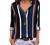 Astylish Womens V Neck Striped Roll up Sleeve Button Down Blouses Top