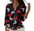 Women Fashion 2022 Floral Printed Casual Long Sleeve Button Down Shirts Tops Trendy V Neck Collar Blouses Tunic Top