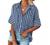 Astylish Womens V Neck Striped Roll up Sleeve Button Down Blouses Top