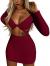 XXTAXN Women's Sexy Bodycon Deep V Neck Long Sleeve Cut Out Club Mini Dress