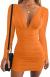 GOBLES Women's Sexy Long Sleeve V Neck Ruched Bodycon Mini Party Cocktail Dress