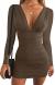 GOBLES Women's Sexy Long Sleeve V Neck Ruched Bodycon Mini Party Cocktail Dress