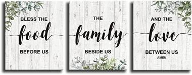 Rustic Farmhouse Canvas Print Kitchen Wall Decor Art Sign，Inspirational Quotes Family Wall Decor Plaque，Home Dining Room Living Room Coffee Wall Decoration Triptych Mural (12 X 15 inch, Triptych)