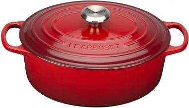 Le Creuset Enameled Dutch Oven Cast Iron Signature Oval Casserole, 40cm, 15.5 Qt, Cerise