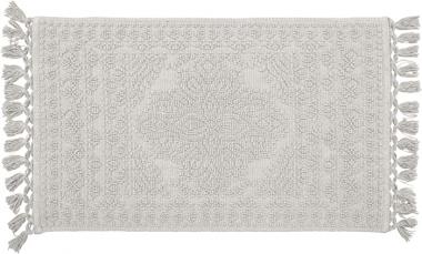 French Connection – Nellore Bath Mat | Woven and Beaded Bathroom Rug | 100% Cotton | Premium Bathroom Décor | Machine Washable | Measures 20"x34" | Light Grey