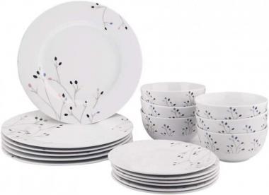 Amazon Basics 18-Piece Kitchen Dinnerware Set, Plates, Dishes, Bowls, Service for 6, Branches