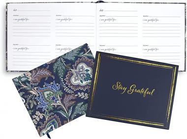 Vera Bradley Daily Gratitude Journal with 224 Guided Pages for Reflection, Family Keepsake Book Includes Storage Sleeve, Java Navy Camo