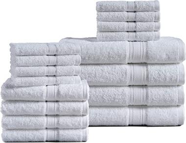 Chateau Home Luxurious 16 Piece Bath Towels Sets, (4 Bath Towels, 4 Hand Towels, 8 Wash Cloths) Low Lint, Bathroom Towel Sets 600 GSM, Durable, Highly Absorbent, Extra Large Bath Towels - White