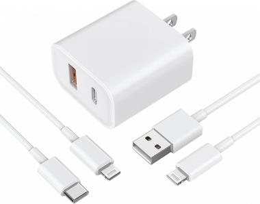 [Apple MFi Certified] iPhone Fast Charger, Veetone 20W Dual Port USB C Power Delivery Wall Charger Plug&2Pack 6FT Lightning Cable, PD/QC3.0 Type C Quick Charge for iPhone 13/12/11/XS/XR/X/iPad/Airpods