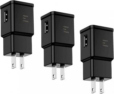 Adaptive Fast Charging Wall Charger Adapter Compatible Samsung Galaxy S8 S9 S10 S20 S21 S10e S6 S7 /Edge/Plus/Active, Note 5,Note 8, Note 9 and Other Smartphones/Devices, Quick Charge, 3 Pack