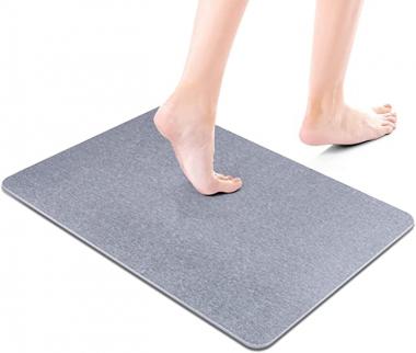 Diatomaceous Earth Stone Bath Mat, Nonslip Absorbent Bath Stone Mat - Fast Drying Hard Bathroom Floor Shower Mats with Additional Anti-Slip Mat, Sandpaper, 23.62 x 15.35 inch, Grey