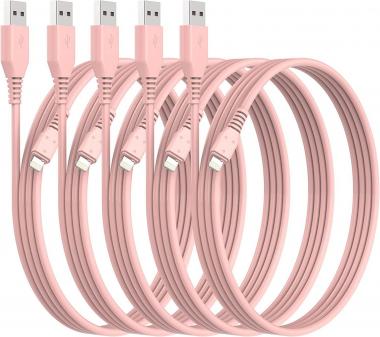 6ft iPhone Charger 5Pack,Lightning Cable 6 Foot,Ailawuu Long Charging Cord 6 feet Compatible with Apple iPhone 11/Pro/Max/SE/X/XS Max/XR/8/8 Plus/iPad/iPod (Pink)