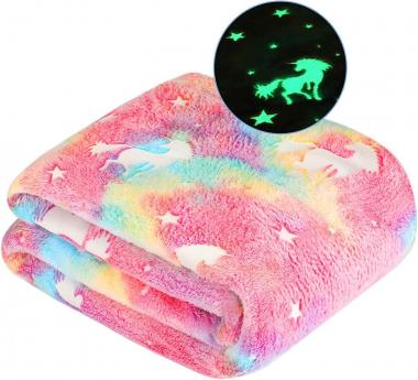 Glow in The Dark Blanket Unicorn Gifts for Kids Girls Birthday Christmas Light Up Rainbow Unicorn Toy Bedroom Bed Decor Soft Cozy Fluffy Plush Premium Glowing Throw Warm Fun for Teen Pink 50"x60"