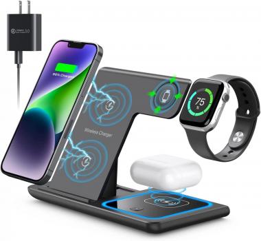 Wireless Charger,MILDILY 3 in 1 Wireless Charging Station for Apple iPhone/iWatch/Airpods, iPhone 14,13,12,11 (Pro, Pro Max)/XS Max/XR/XS/X/8(Plus), iWatch 7/6/SE/5/4/3/2, AirPods 3/2/pro(Black