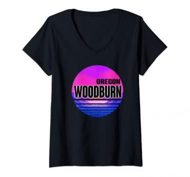 Womens Vintage Woodburn Vaporwave Oregon V-Neck T-Shirt