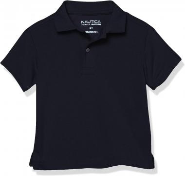 Nautica Boys' School Uniform Short Sleeve Polo Shirt, Button Closure, Moisture Wicking Performance Material