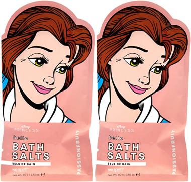 MAD Beauty 2 Count Disney Pop Princess Belle Bath Salts | 2 Packs Each 2.82 oz in Passionfruit | Royal Fun Spa Skincare Soak Gifts for Girls