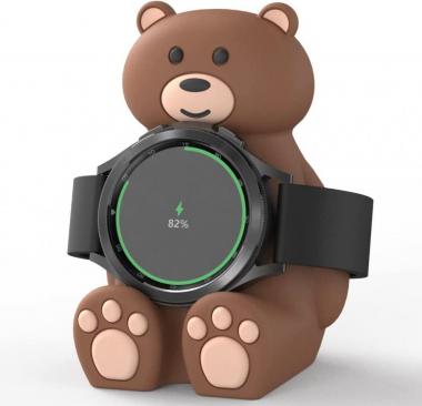 SIKAI Cute Bear Charger Stand Compatible with Samsung Galaxy Watch 4 / Galaxy Watch 4 Classic/Galaxy Watch 3 / Galaxy Watch Active, Soft Silicone, Nightstand Mode, Home/Office Use, Ideal Gift