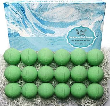 Bath Bomb Gift Sets for Men. 18 Therapeutic Eucalyptus Bath Bombs for Sore Muscles. Best Mens Bath Bomb Gift Box for Him & Her