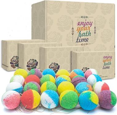 INTEYE Bath Bombs Gift Set, 24 Handmade Fizzies Rich in Essential Oil, Moisturize Dry Skin, Gifts idea for Kids, Her/Him, Wife/Girlfriend, Birthday, Christmas, Mothers Day