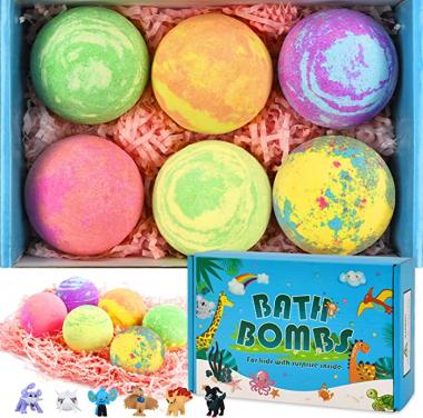 Viiriu 6 Large Bath Bombs for Kids with Surprise Toys Inside, Kids Safe Organic Bubble Bath Bombs Gift Set, Natural Vegan Essential Oil Spa Bath Bombs for Kids Girls Boys Birthday (4.2 oz) 4.2 Ounce